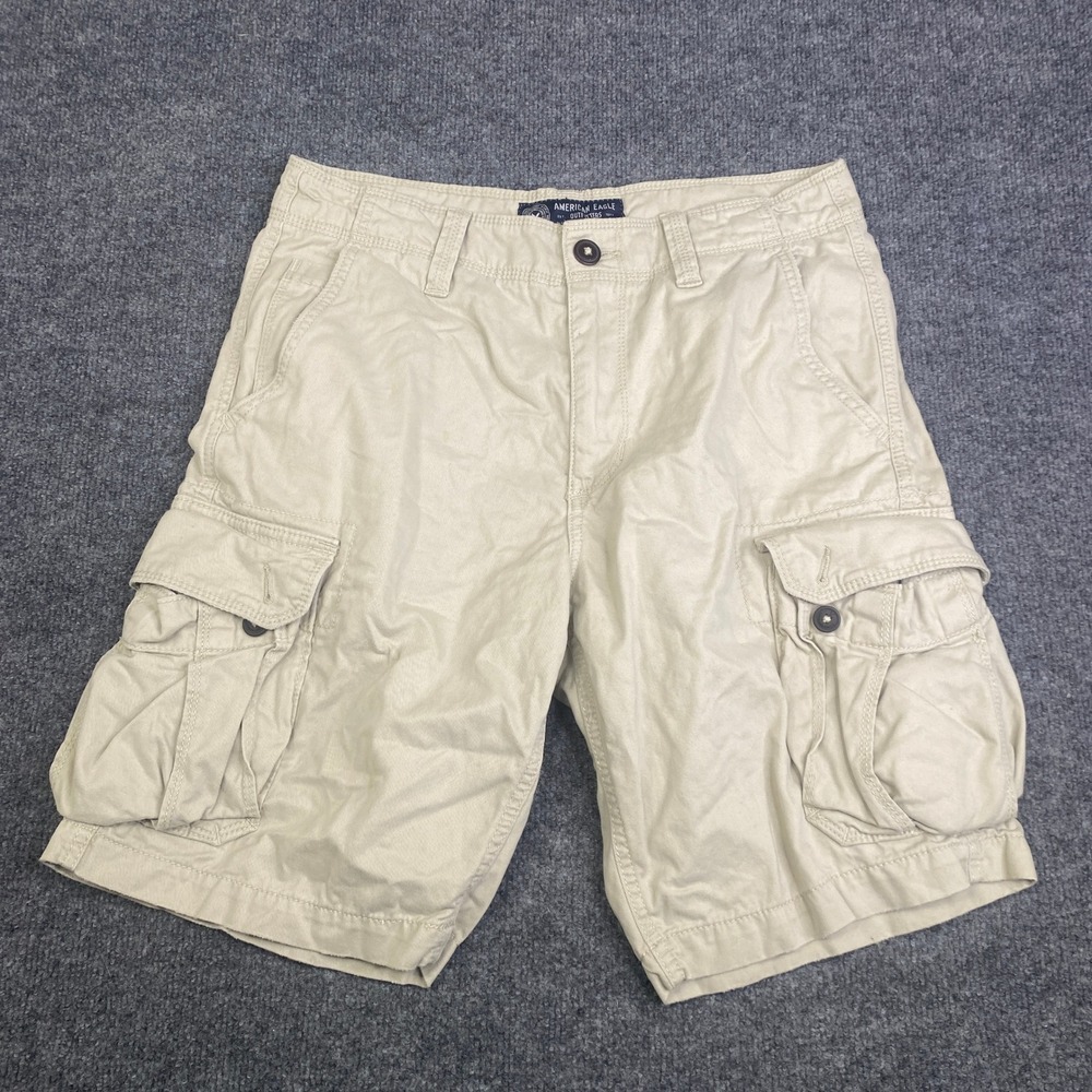 American Eagle Outfitters Mens Khaki Cargo Shorts Tan Cotton Size 32 Utility